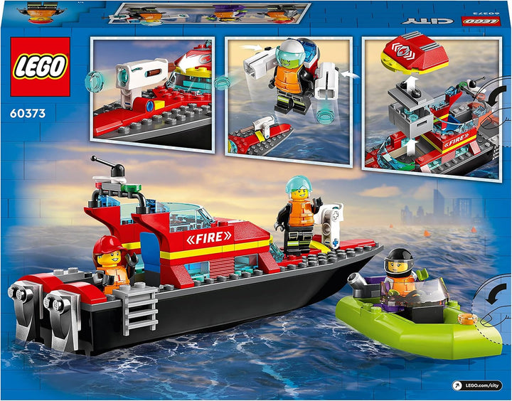 LEGO City Fire Rescue Boat Toy - Floating Fireboat with Jetpack, Dinghy & 3 Minifigures for Kids 5+