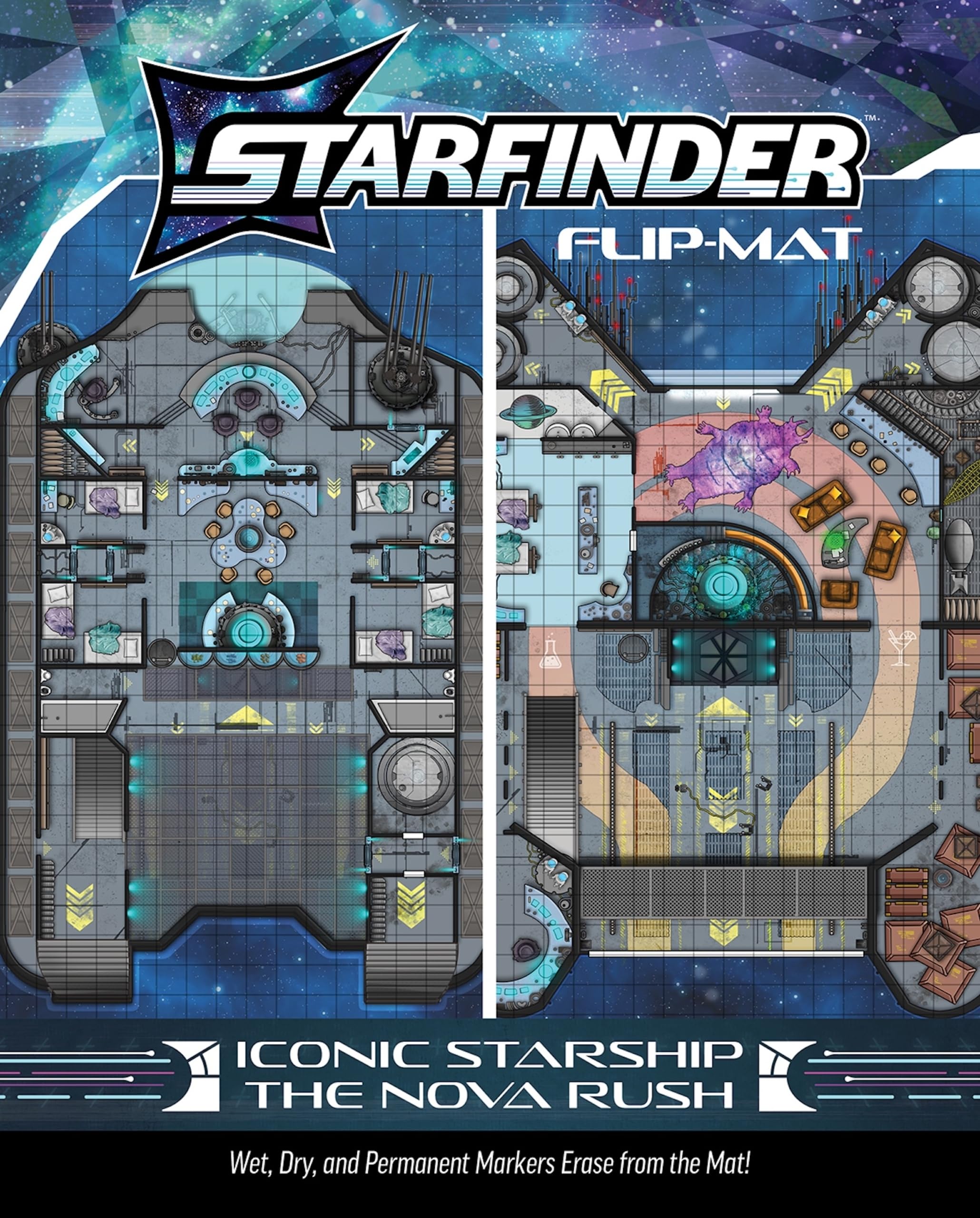 Paizo Starfinder Flip-Mat: Iconic Starship: Nova Rush - Double-Sided Map | 14+ Reading Age | English 1