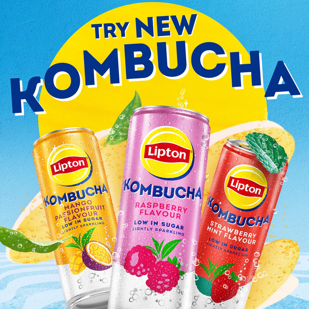 Lipton Kombucha Strawberry & Mint Flavored Tea Drink, 250ml (Pack of 4)