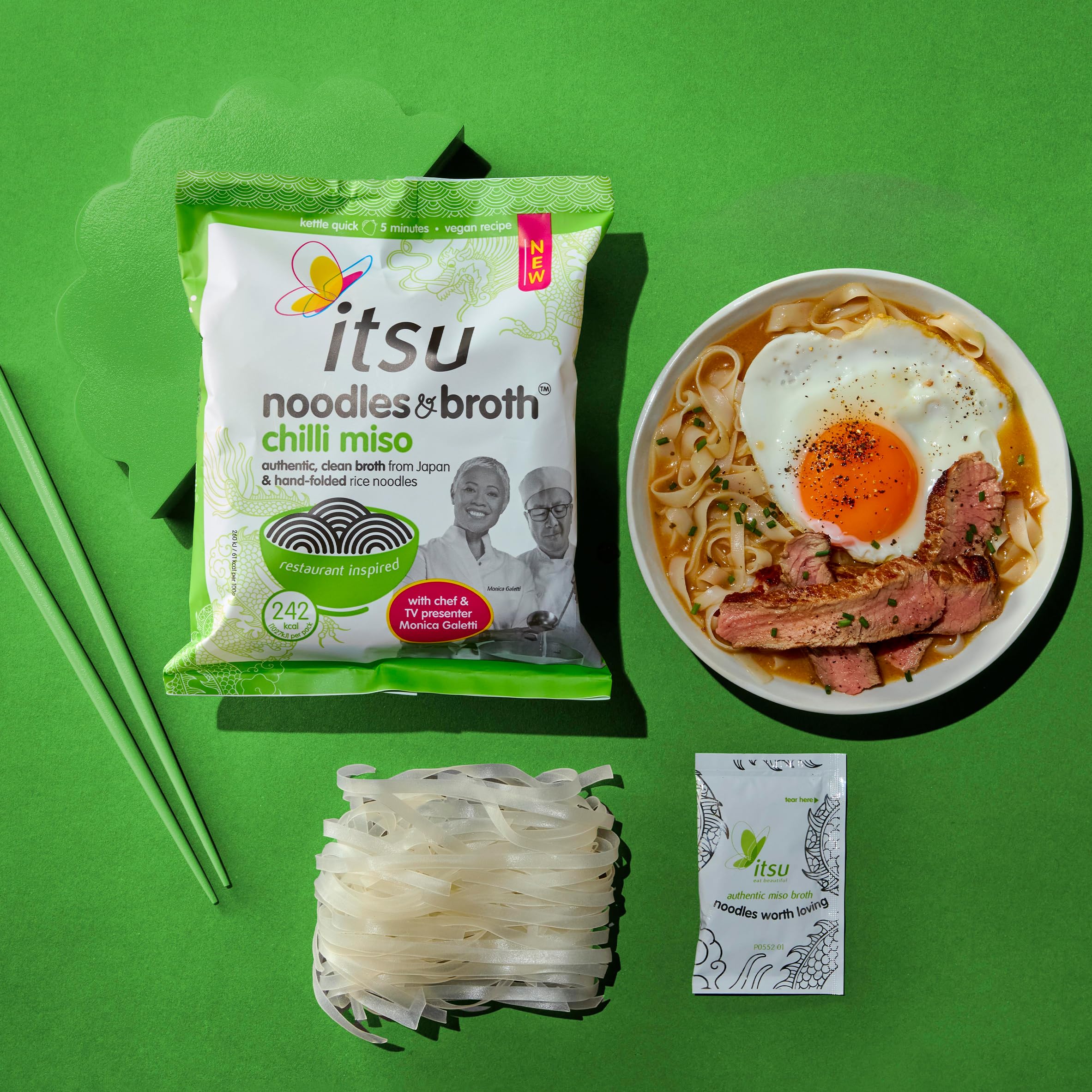 Itsu Chilli Miso Noodles & Broth Pouch 85g - Pack of 6 | Gluten Free Vegan Instant Noodles 5