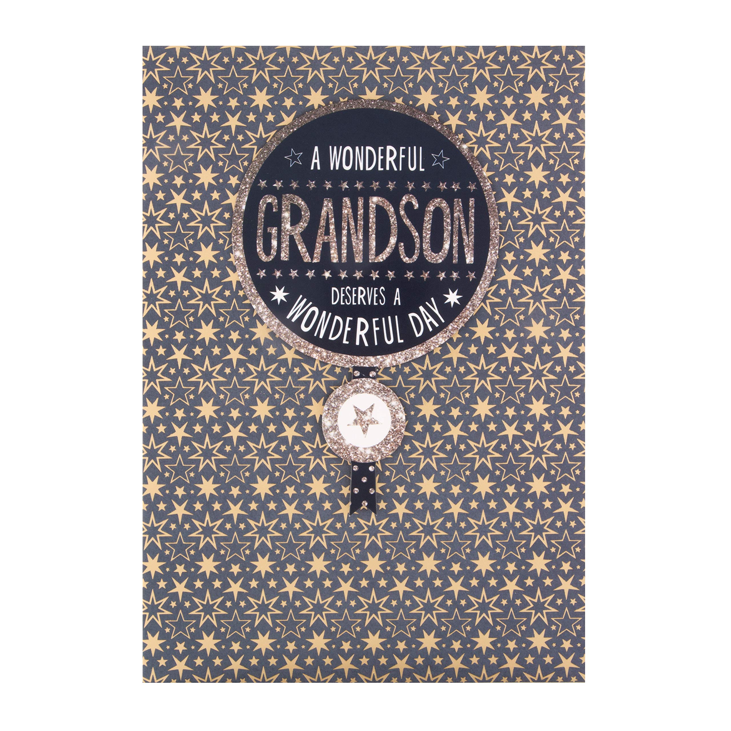 Hallmark Birthday Card for Grandson - 3D Tag, Gold Foil & Glitter Stars | 22.8cm x 15.9cm 1