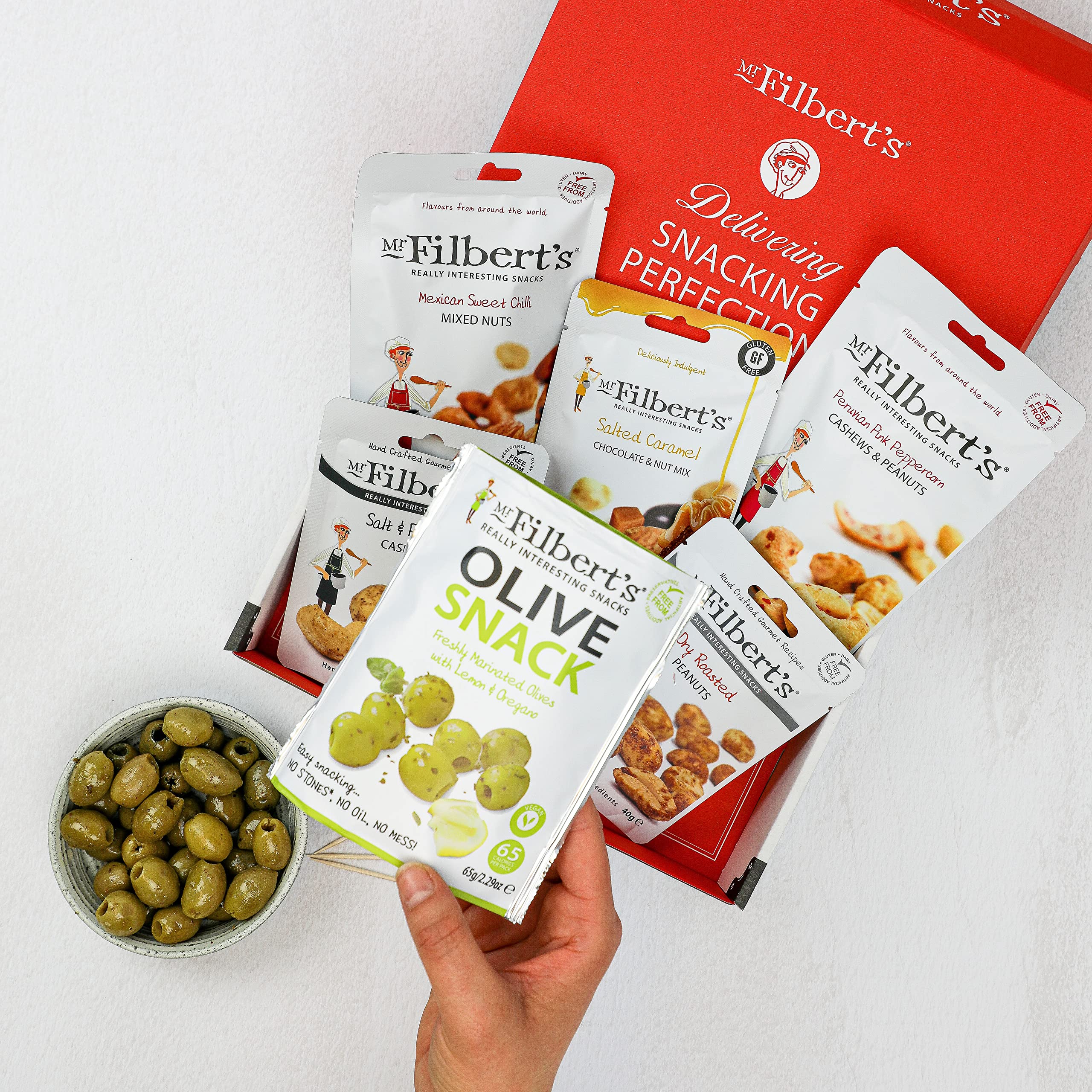 Mr Filbert's Snack Selection - Assorted Nuts and Olives - 6 Pack Gourmet Gift 12