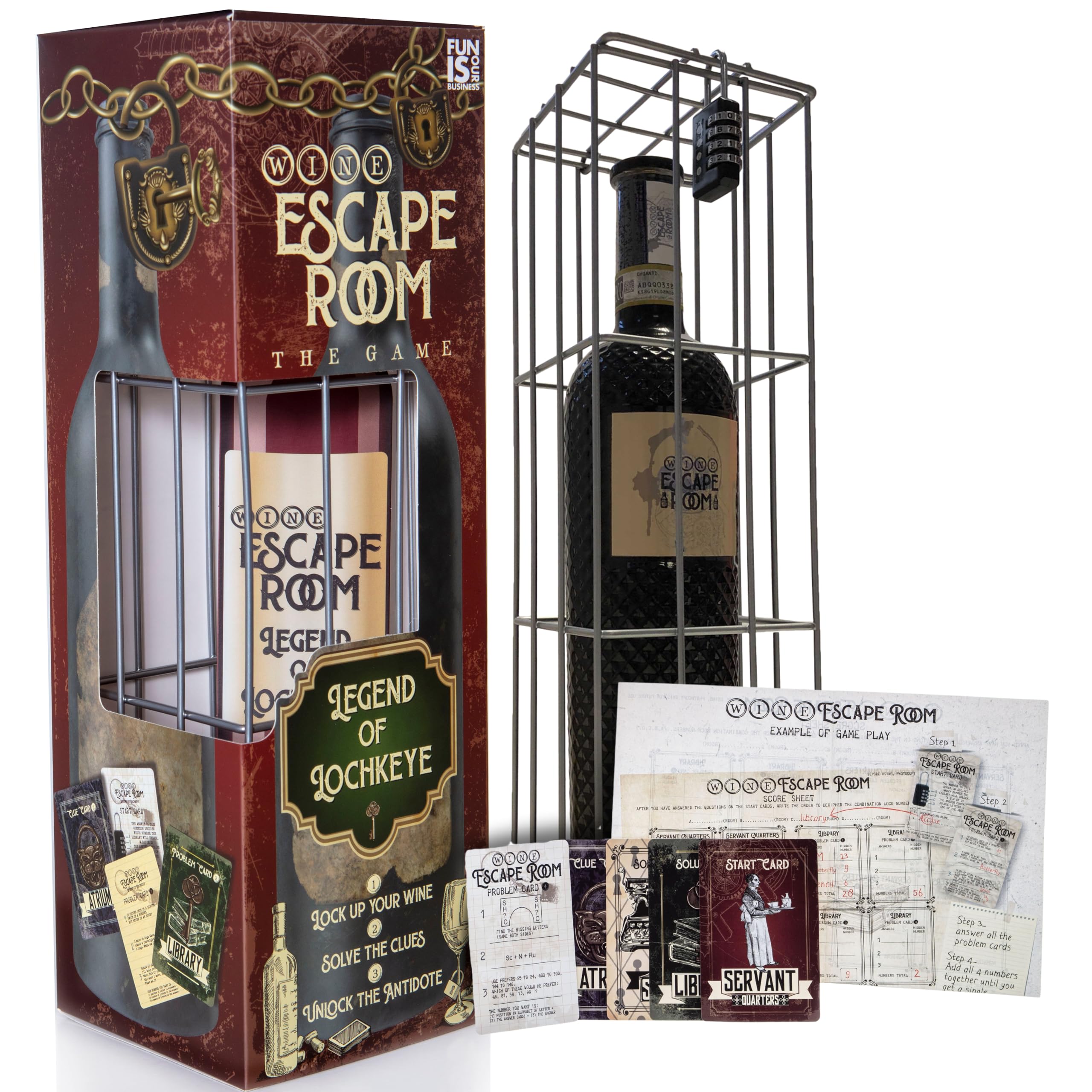 Boxer Gifts Wine Escape Room Game - Bottle Puzzle Box for Adults | Metal Cage | 54 Cards 1