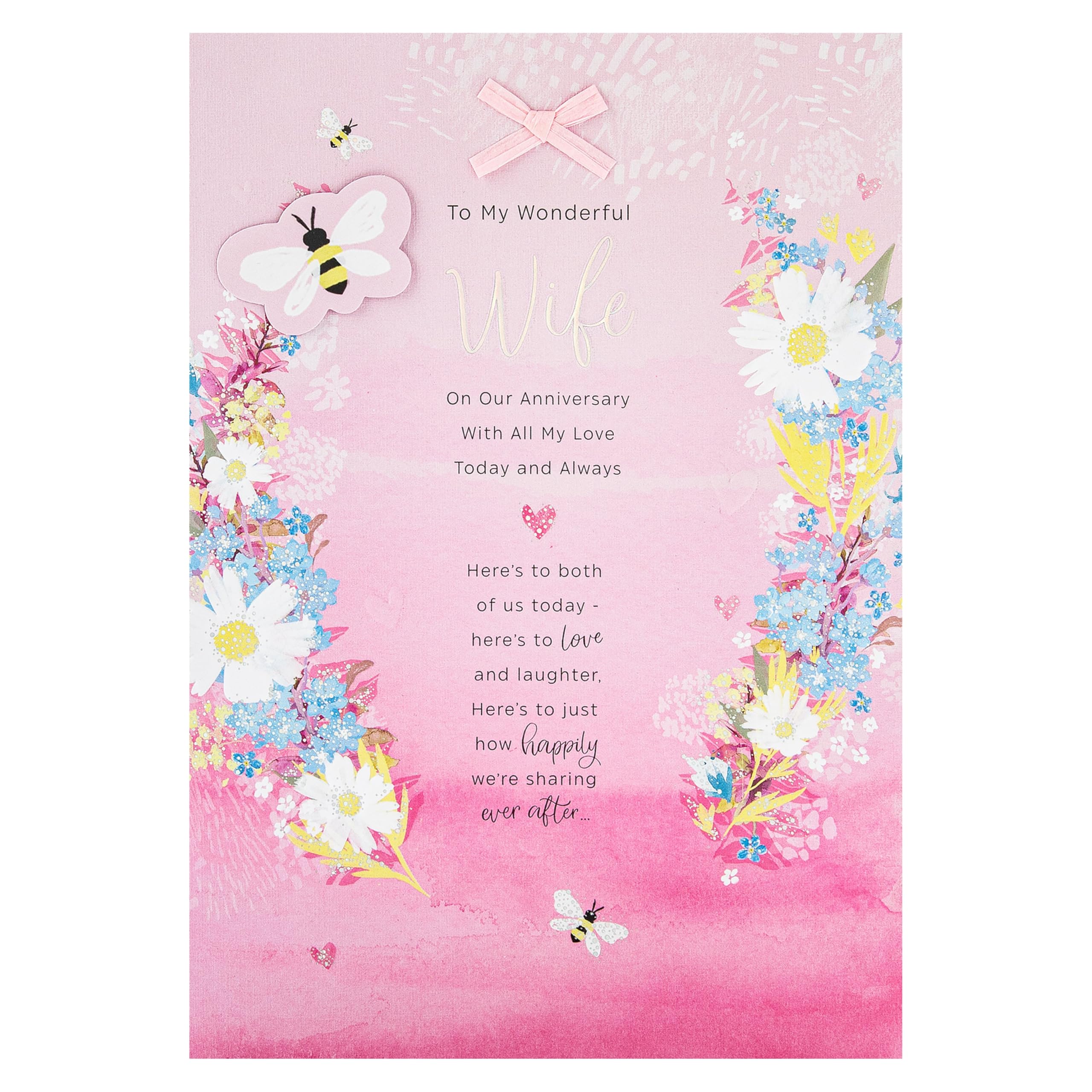 Hallmark Anniversary Card for Wife - Pink Florals Design with Raffia Bow & Foil Accents 7