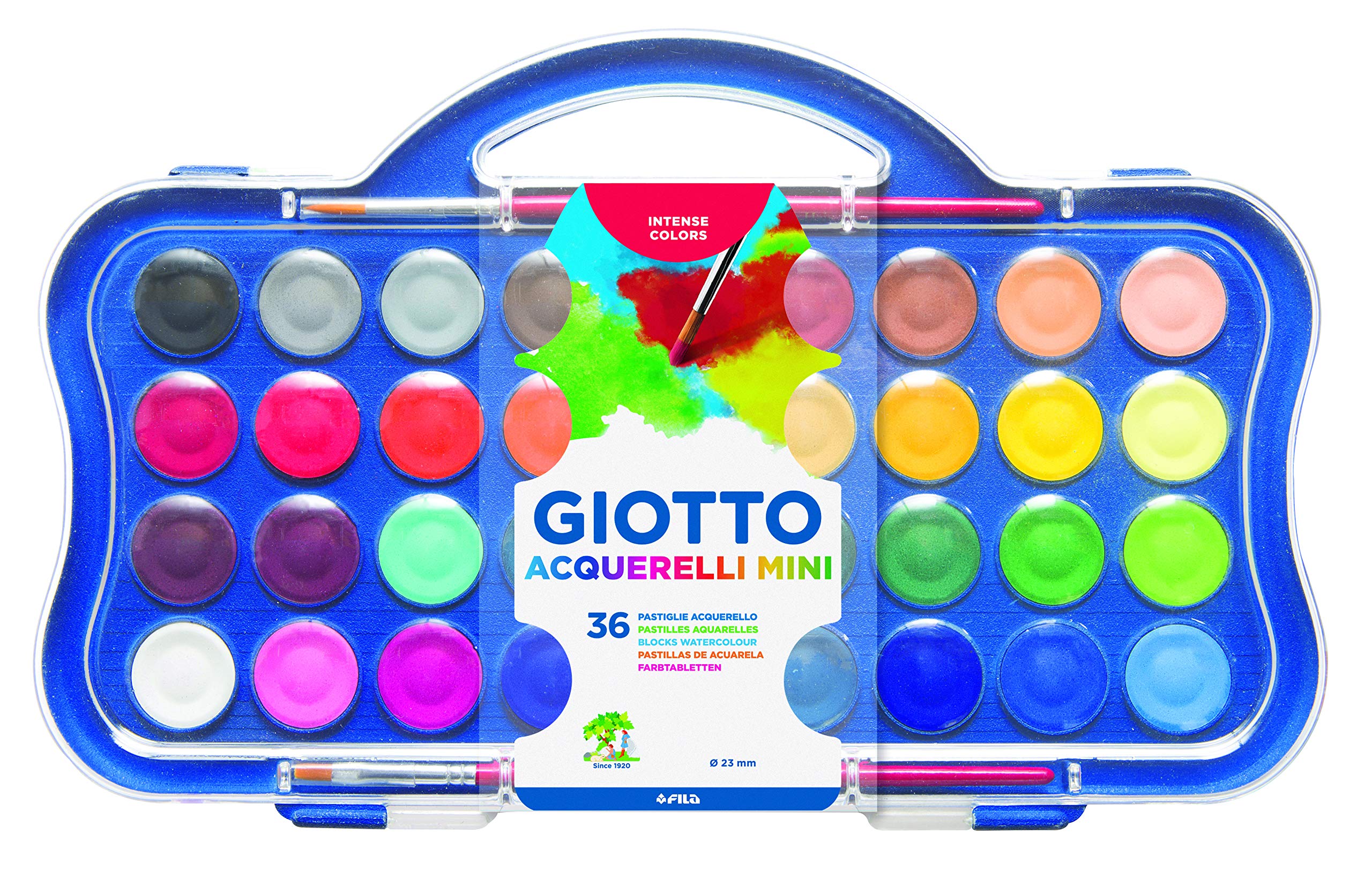 GIOTTO Watercolour Paint Set - 36 Assorted Blocks | Washable | Includes Palette 1