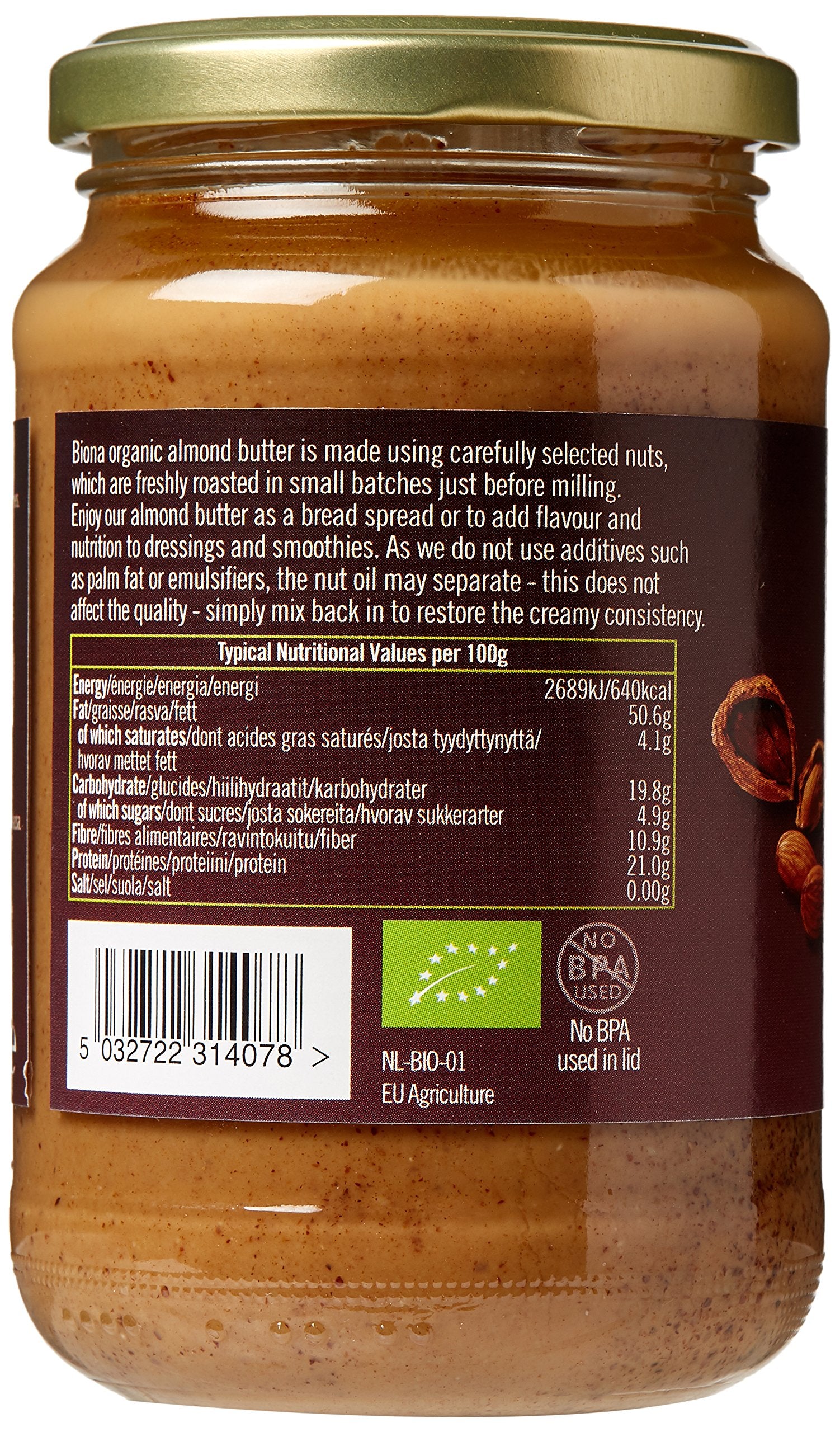 Biona Organic Almond Butter - No Added Salt or Palm Fat | 350g 3
