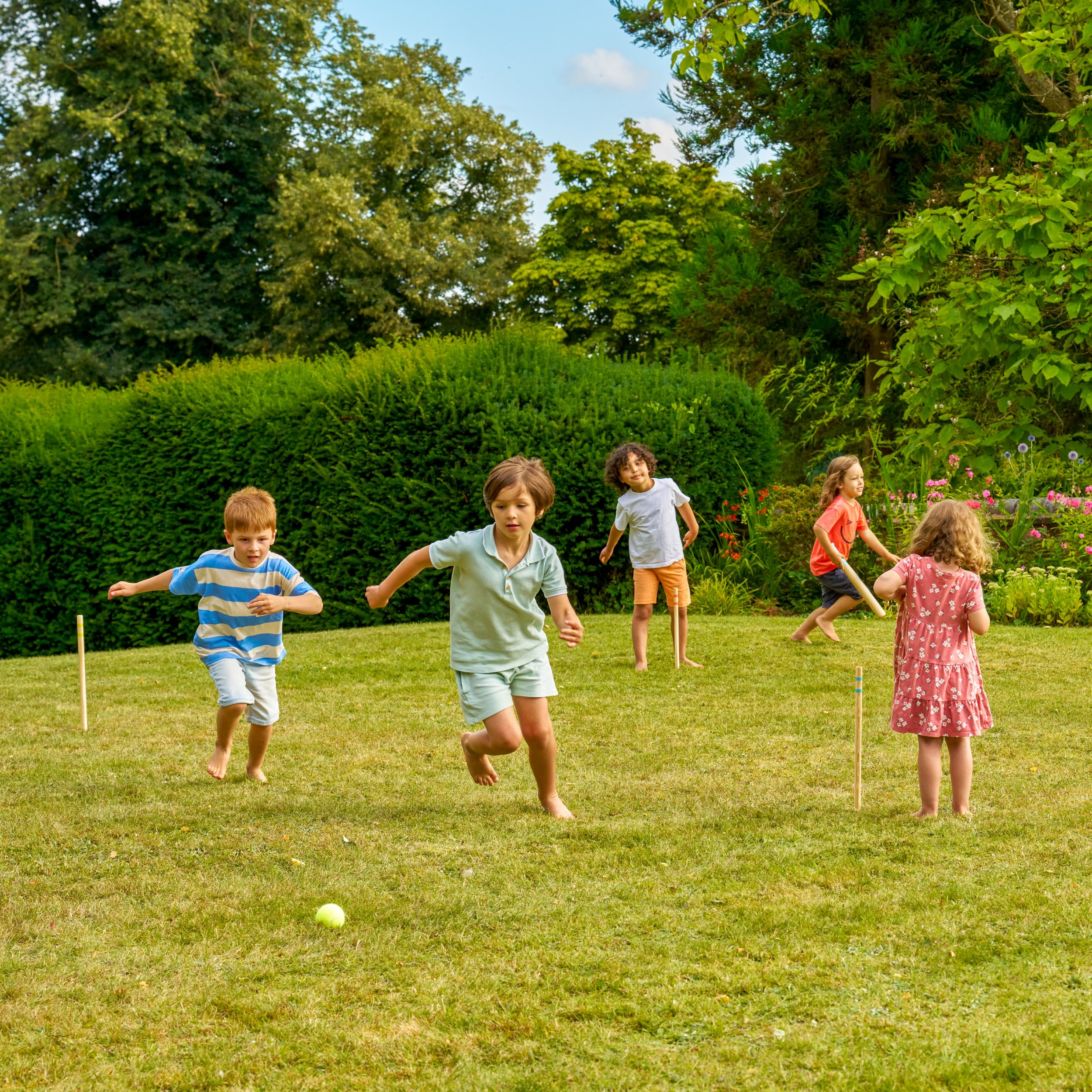 TP Toys Wooden Rounders Set - FSC Certified Outdoor Garden Game for Kids 6+ | Pastel | Includes Bat, Ball, 4 Stumps & Bag 4