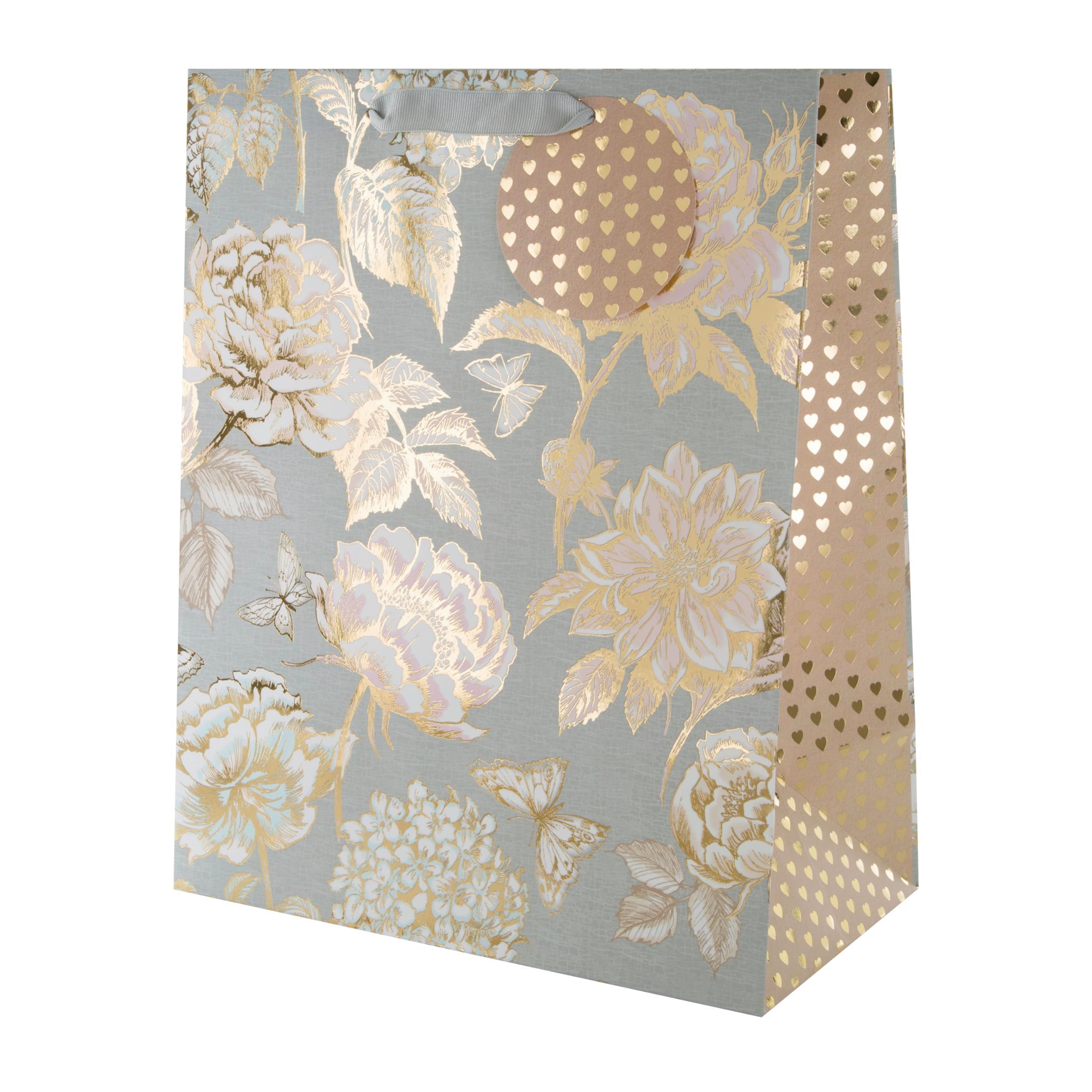 Hallmark Large Gift Bag - Foiled Floral Design | 33cm x 26.5cm x 14.6cm | Includes Gift Tag 1