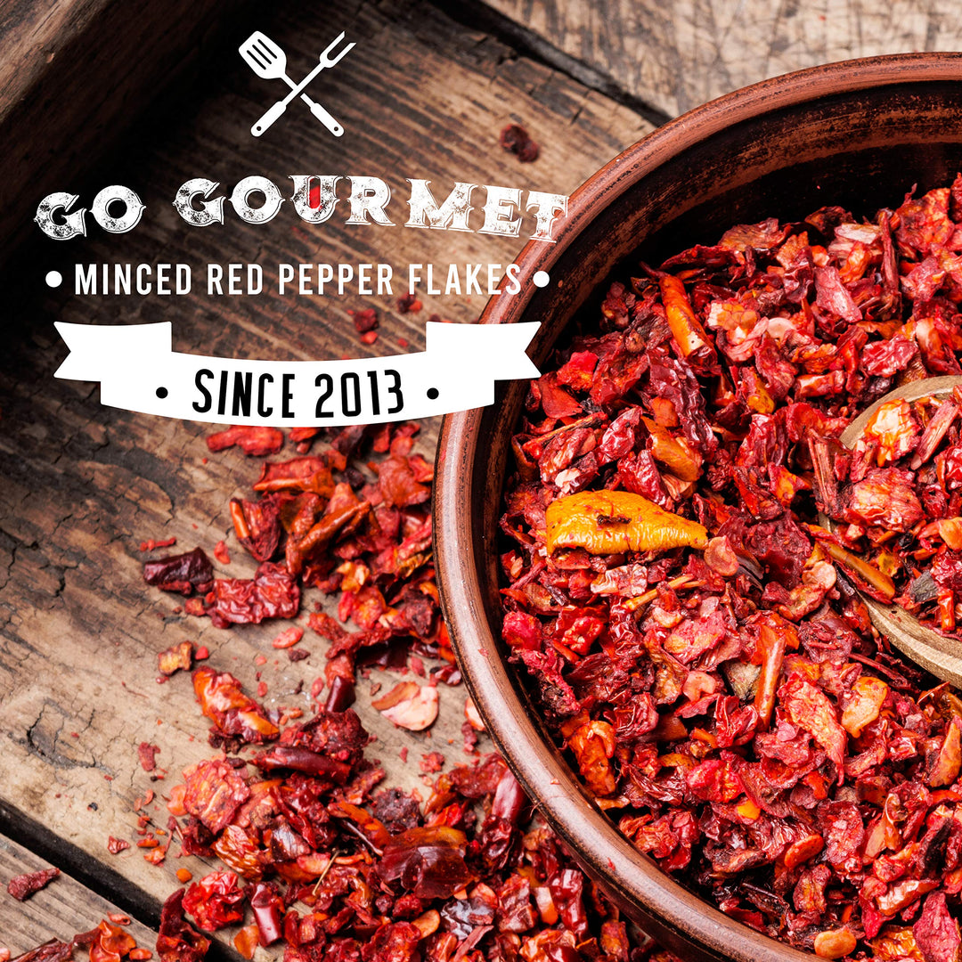 Go Gourmet Minced Red Pepper Flakes - Dehydrated Red Bell Peppers 6-9mm