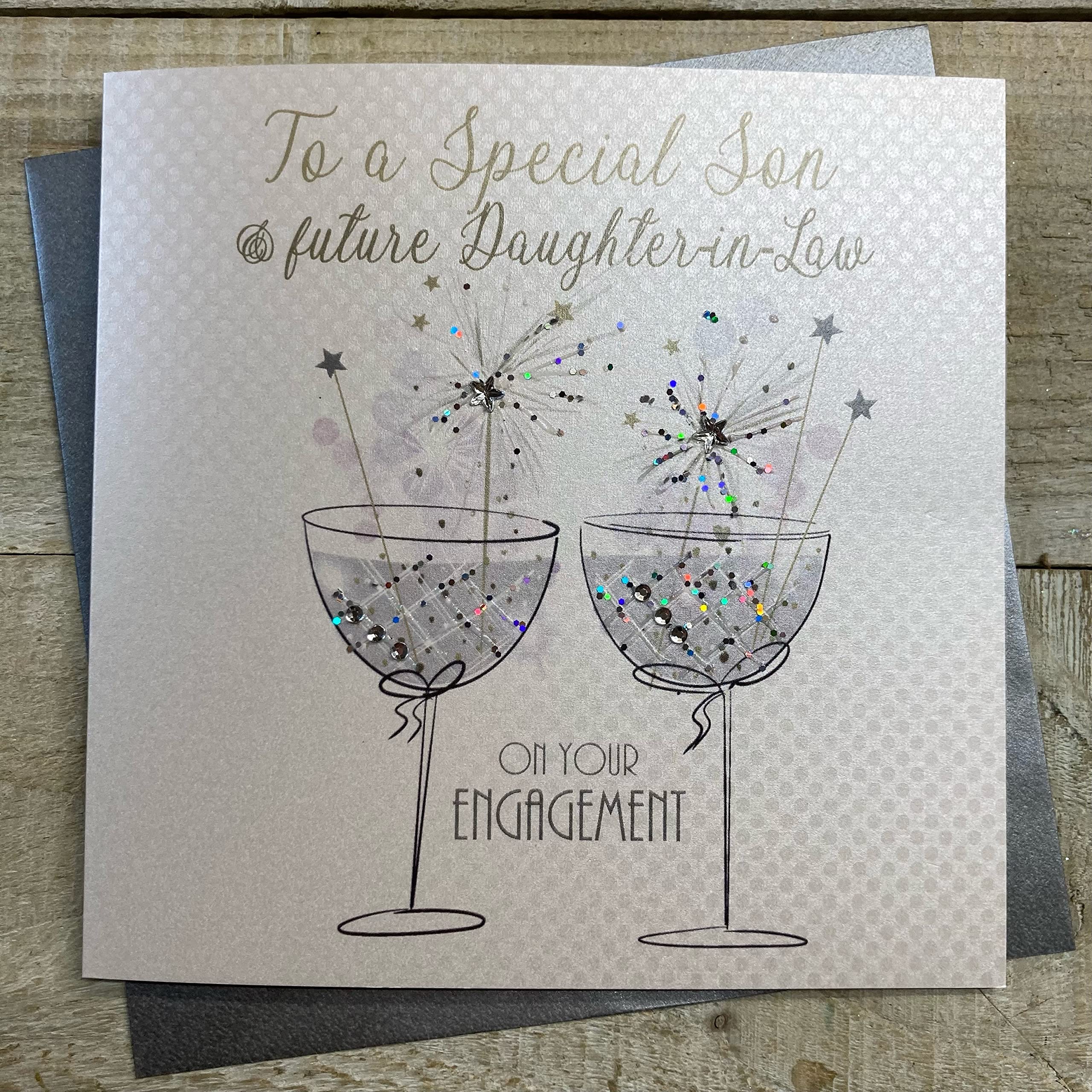 WHITE COTTON CARDS Handmade Engagement Card for Son & Future Daughter-in-Law | 16cm x 16cm | Hand Finished