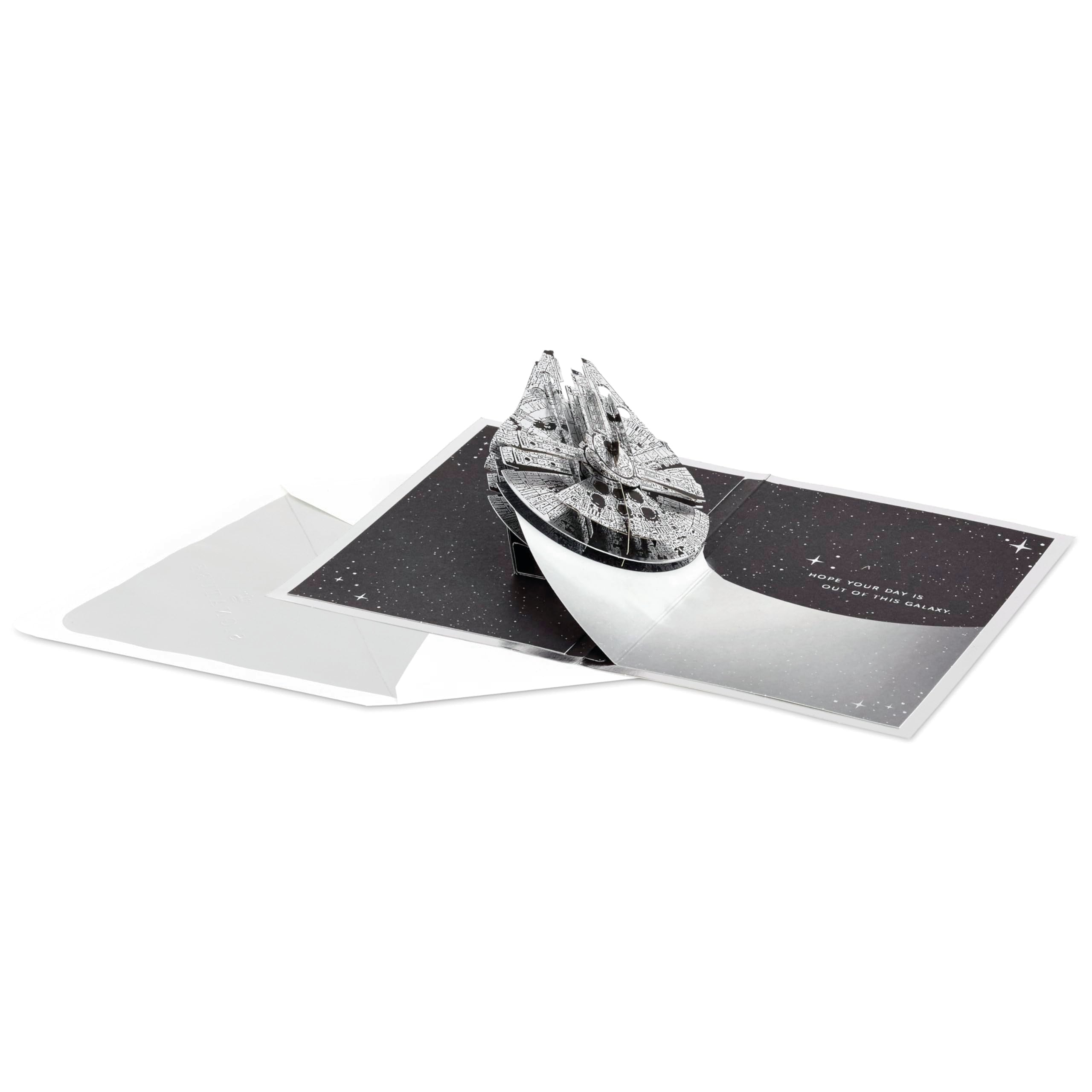 Hallmark Star Wars Millennium Falcon 3D Pop-Up Birthday Card with Silver Foil | Unisex Adult/Kid
