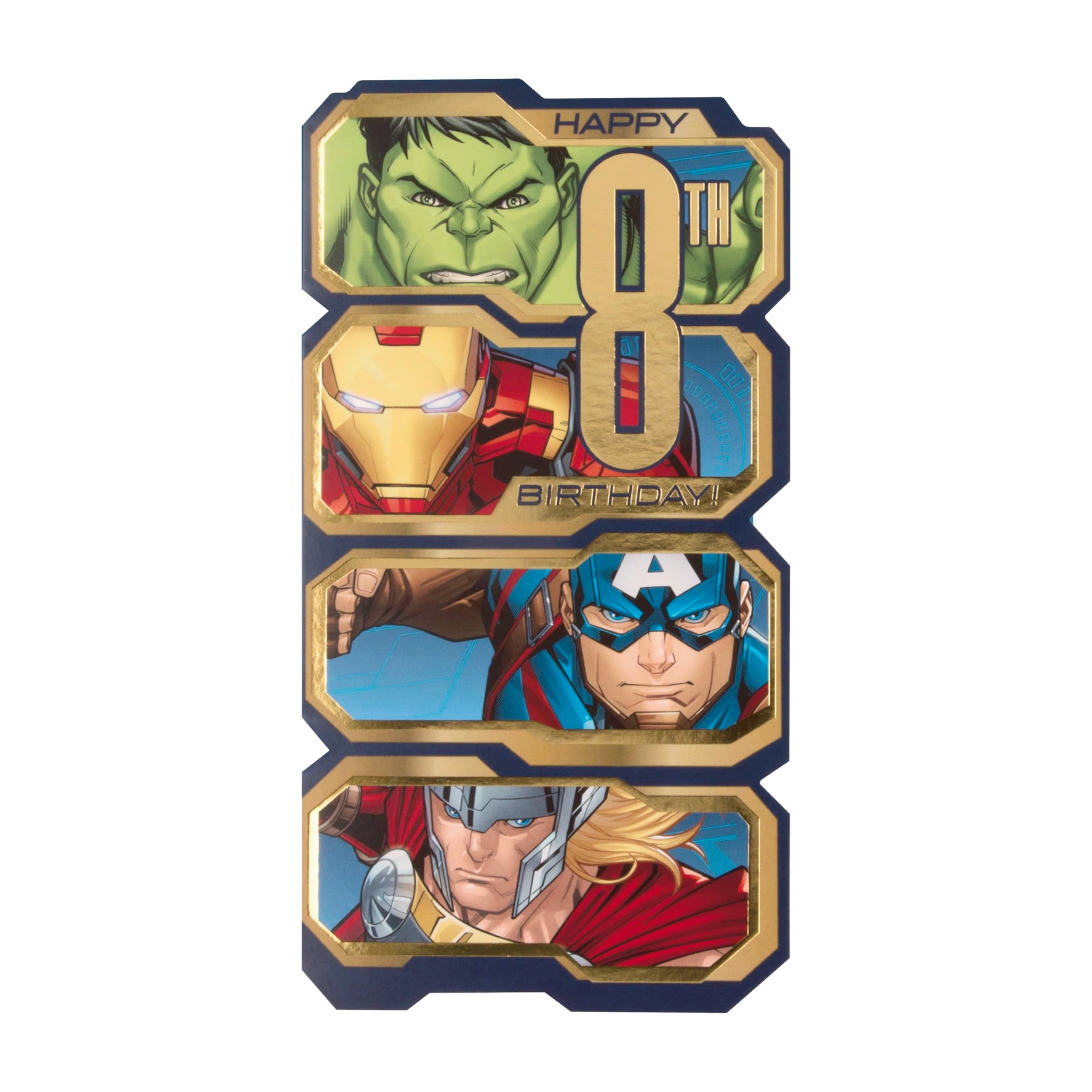 Hallmark Age 8 Birthday Card - Marvel Avengers Die-Cut Design with Gold Foil 4