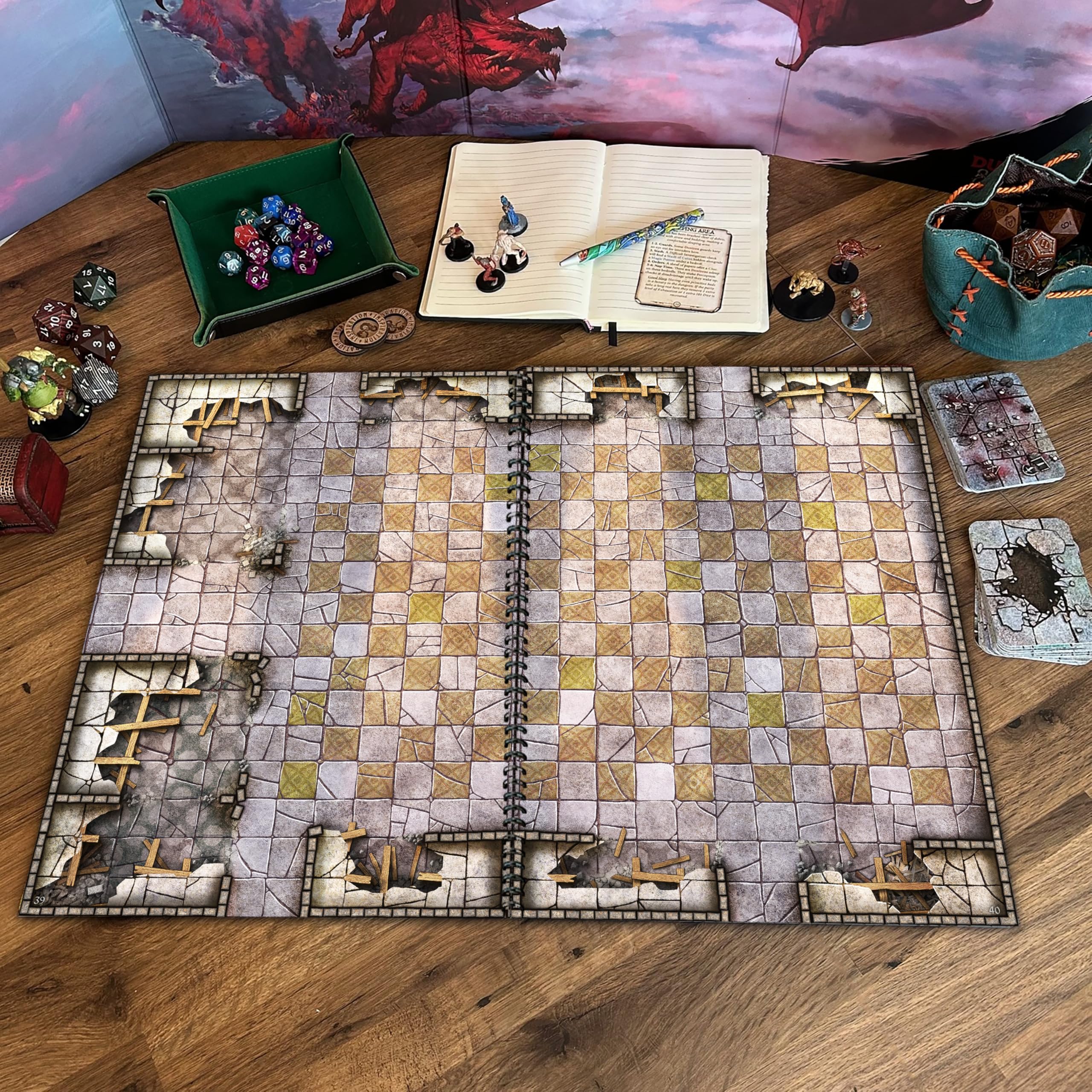 Loke BattleMats Dragon Lairs & Dungeons: Giant Book of Battle Mats | 62 Erasable Pages | Cardboard 6