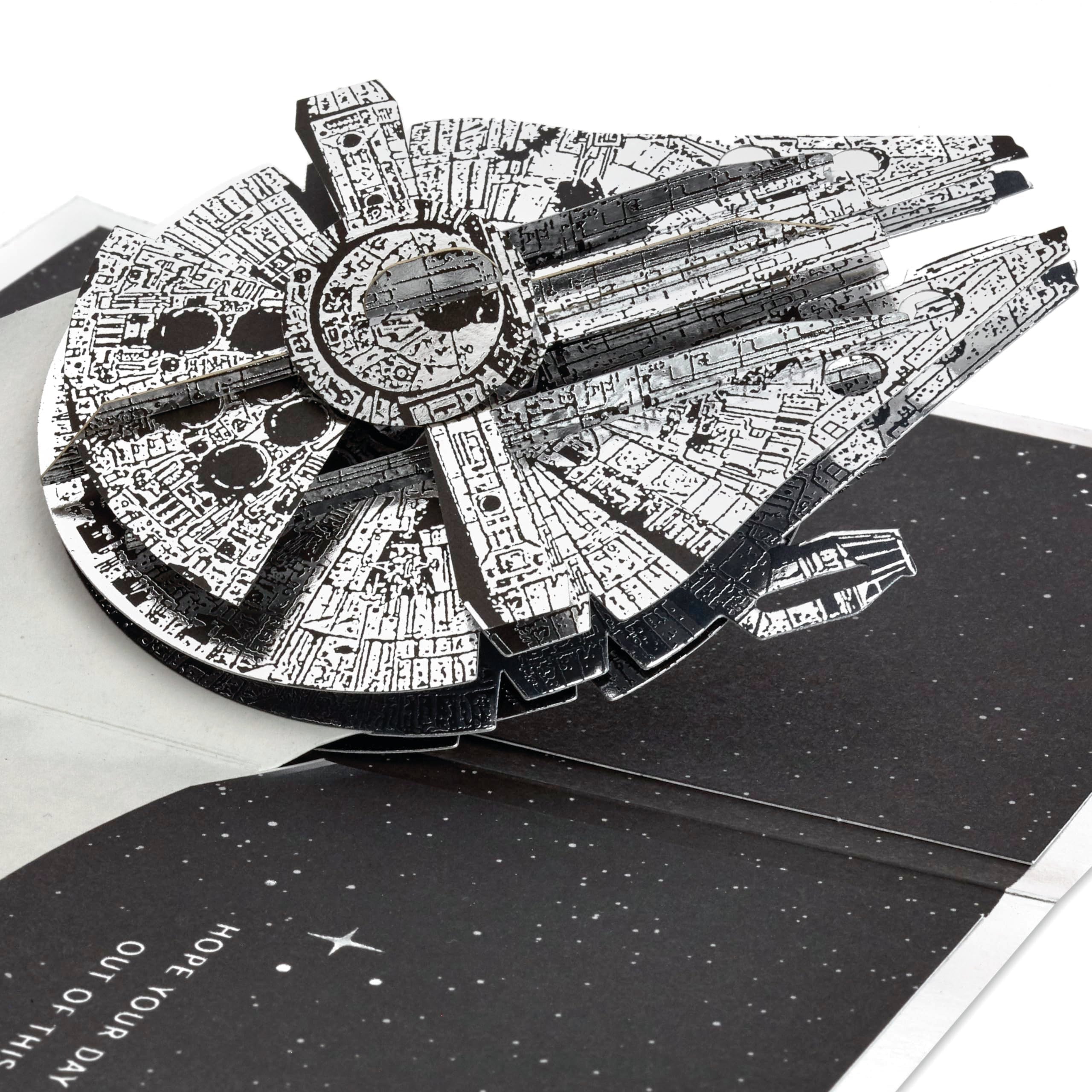 Hallmark Star Wars Millennium Falcon 3D Pop-Up Birthday Card with Silver Foil | Unisex Adult/Kid