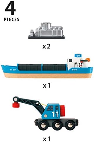 BRIO World Harbour Freight Ship and Crane for Kids Age 3 Years Up - Compatible with all BRIO Railway Sets & Accessories