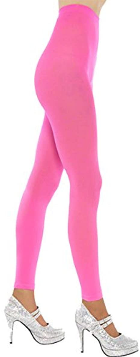 Smiffys Women's Opaque Footless Tights Costume Hosiery Neon Pink