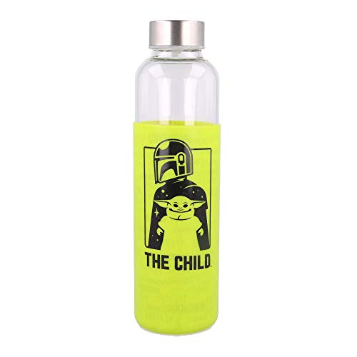 Stor |Glasflasche für junge Erwachsene mit Silikonhülle, 585 ml, The Child Mandalorian