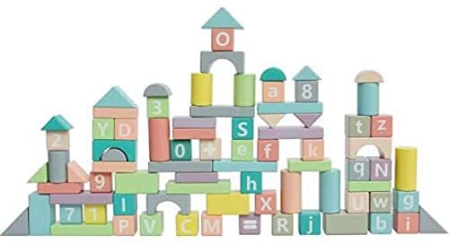 Tooky Toys Set di blocchi da costruzione in legno da 90 pezzi