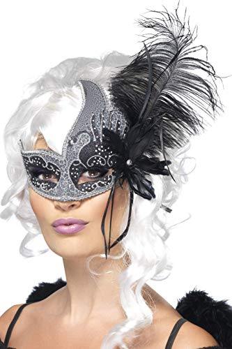 Smiffys Masquerade Dark Angel Eyemask with Tie Sides and Feathers - Yachew