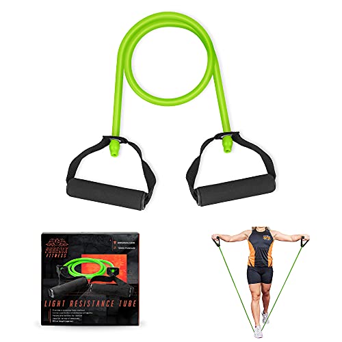Phoenix Fitness Light Green Resistance Tube Band with Handle to Use with Legs or