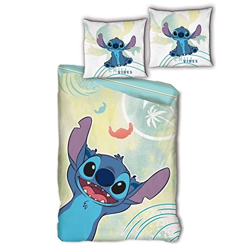 Disney Stitch Bettwäsche-Set aus 100 % Baumwolle, wendbarer Bettbezug 140 x 200 cm + Pile