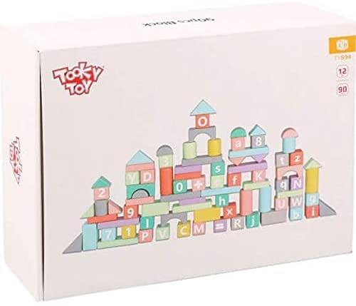 Tooky Toys Juego de bloques de construcción de madera de 90 piezas