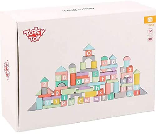 Tooky Toys Set di blocchi da costruzione in legno da 90 pezzi