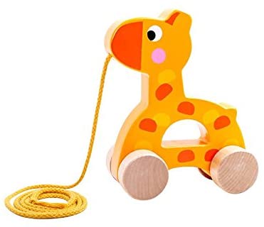 Tooky Toy 921 TKC266 EA Nachzieh-Giraffe aus Holz (EXP), gelb