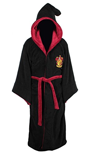 Groovy Gryffindor Harry Potter Hooded Bathrobe, Polyester, Black, Men's One Size