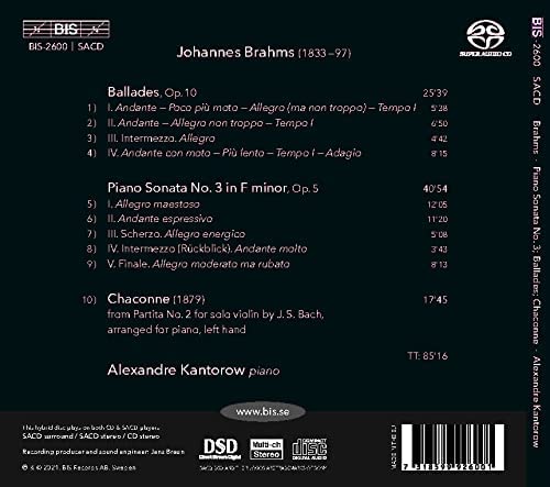 Alexandre Kantorow - Brahms: Piano Sonata No. 3 [Alexandre Kantorow] [Bis: BIS2600] [Audio CD]