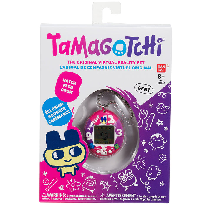 Bandai Tamagotchi Original – „Lila-Pink-Uhr“-Muschel mit Kette – Das Original-Virtual-Reality-Haustier – Beobachten Sie, wie Ihr Charakter wächst und Spiele spielt – Retro-Spielzeug-Schlüsselanhänger im Stil der 90er