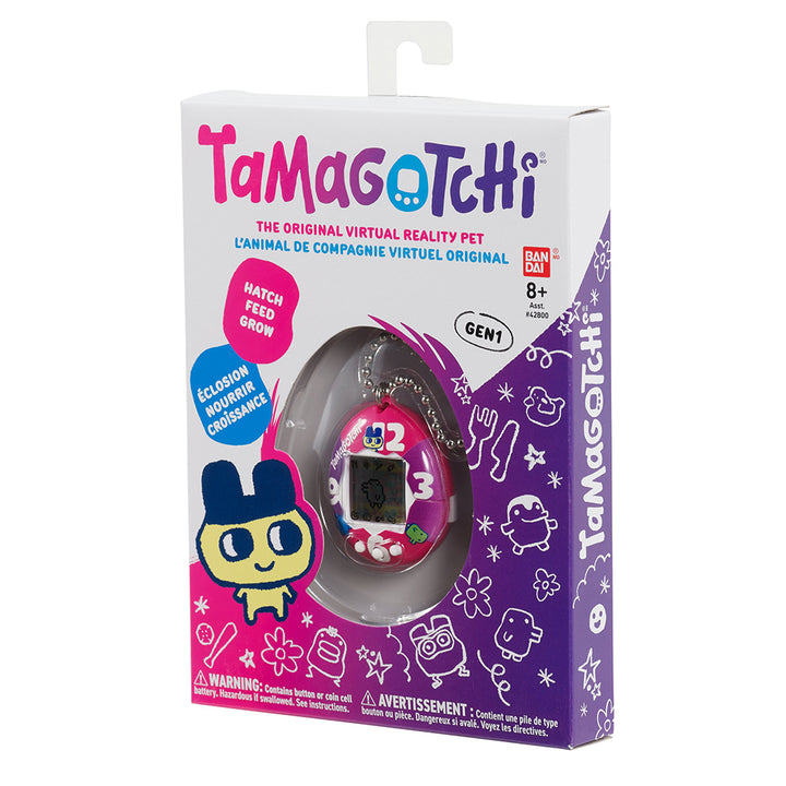 Bandai Tamagotchi Original - "Purple-Pink Clock" Shell with Chain - The Original Virtual Reality Pet - Watch Your Character Grow and Play Games - Retro 90s Toy Keychain