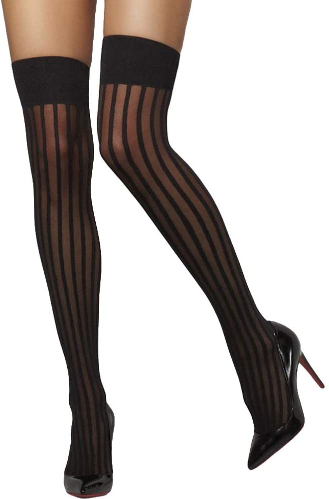 Fever Sheer Hold-Ups para mujer con rayas verticales, negro, talla única, 5020570427651