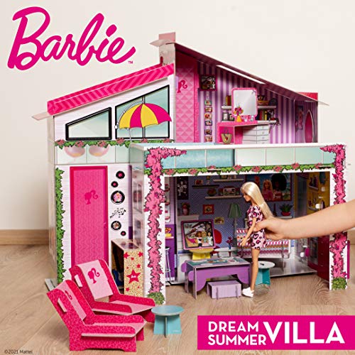 Barbie Dream House Rollenspiel-Puppenhaus, zweistöckige Ferienvilla, Möbel arrangieren und dekorieren – Malibu-Haus mit Puppe