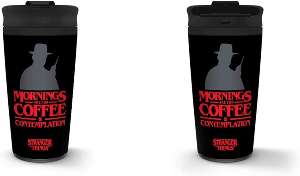 Stranger Things Doppelwandiger Öko-Reisebecher mit wiederverschließbarem, tropffreiem Deckel Kaffee und Kontemplationsgrafik 370ml/13ox