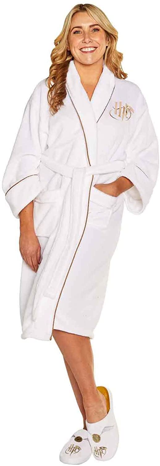 Groovy Golden Snitch Harry Potter Damen-Robe aus weißem Fleece ohne Kapuze, mehrfarbig, Einheitsgröße