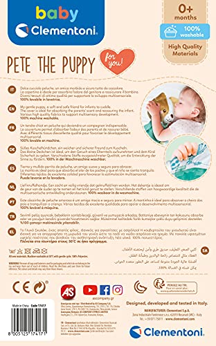 Clementoni Perrito+ Pete The Puppy Plush Toy - Soft Sensory Toy for Babies 0 Months+ 3