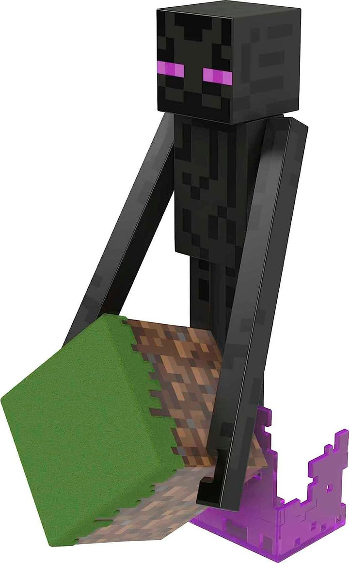Minecraft Diamond Enderman Actionfigur mit Zubehör, einschließlich beflocktem Gras