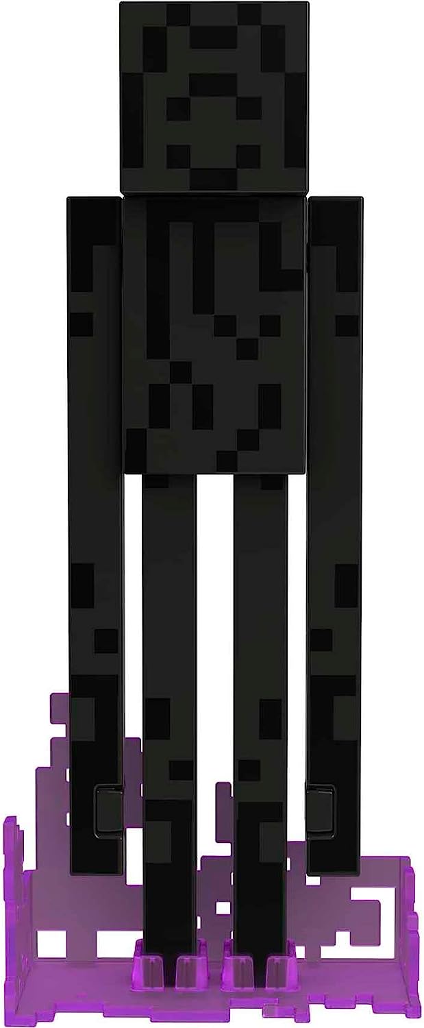 Minecraft Diamond Enderman Action Figure with Accessories Including Flocked Grass Block