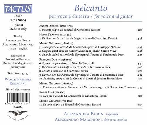 Belcanto Per Voce E Chitarra [Alessandra Borin; Alessandro Marchiori] [Tactus: T [Audio CD]