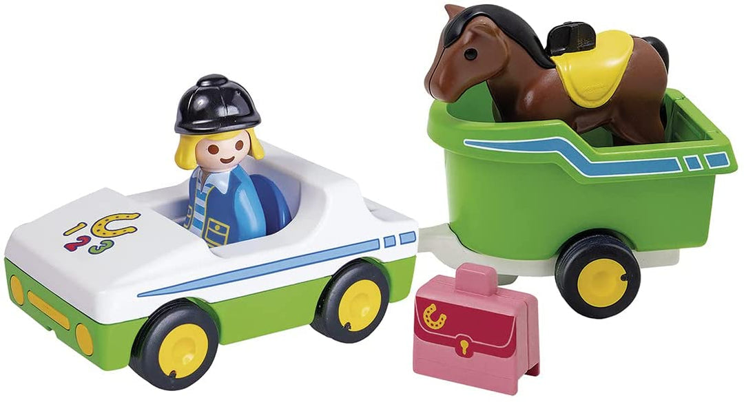 Playmobil 70181 1.2.3 Auto mit Pferdeanhänger für Kinder ab 18 Monate