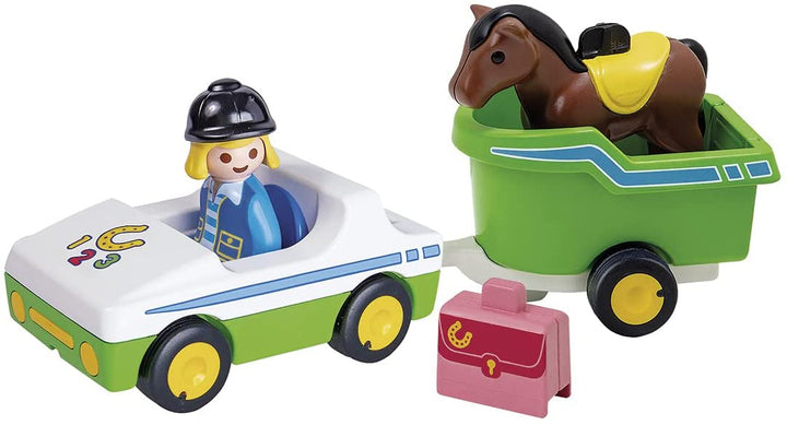 Playmobil 70181 1.2.3 Voiture avec Remorque à Cheval pour Enfants 18 Mois+