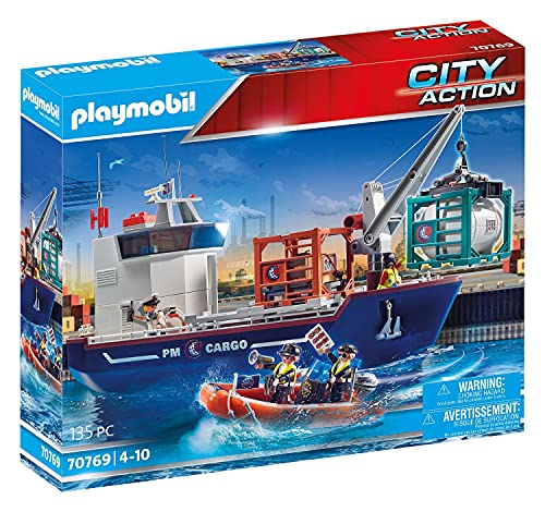 Playmobil City Action 70769 Frachtschiff mit Boot, schwimmfähig, für Kinder ab 4 Jahren