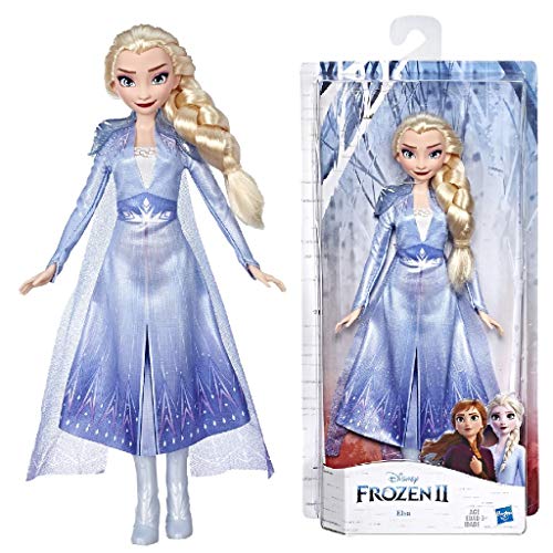 Muñeca de moda de Elsa Frozen de Disney con cabello largo rubio y atuendo azul