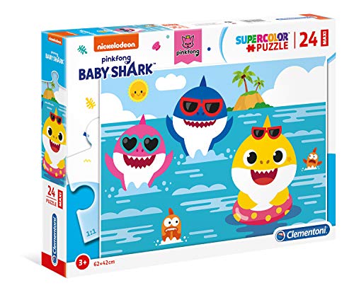Clementoni 28519, Baby Shark Supercolor Puzzle for Children, 24 Pieces, Ages 3 Y