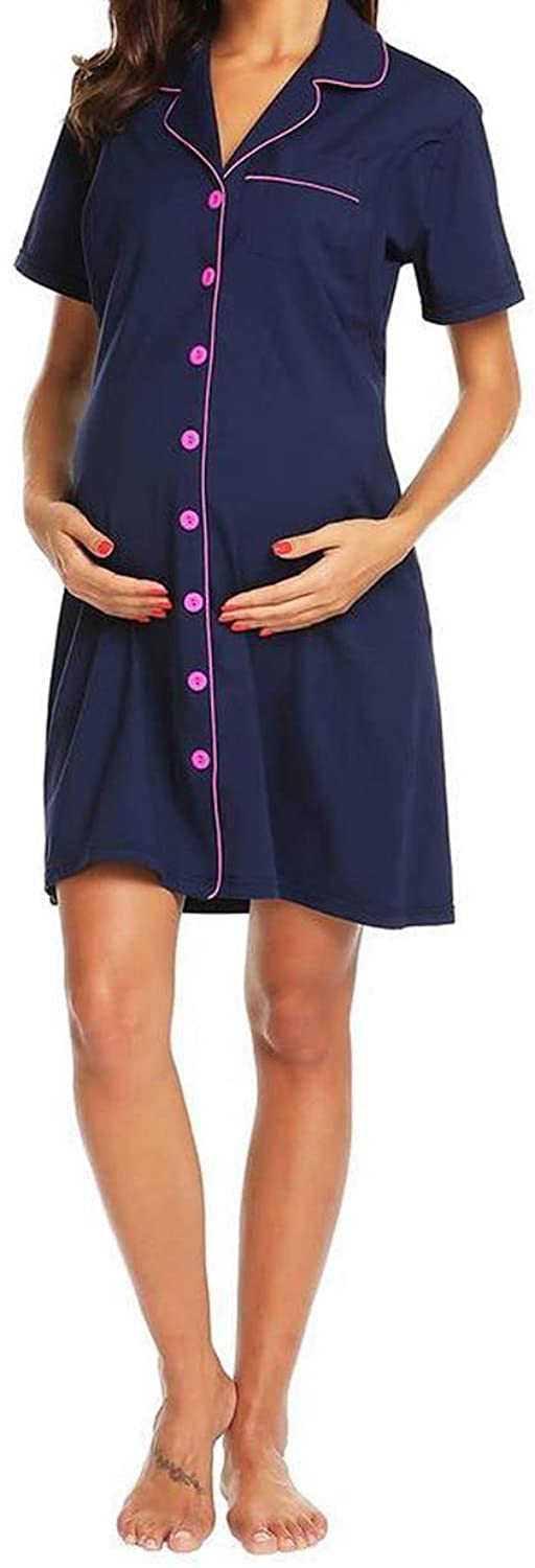 Damen Chemise Nachthemd Stillen Umstandsmode Stillen Knopfleiste vorne Schlafkleid