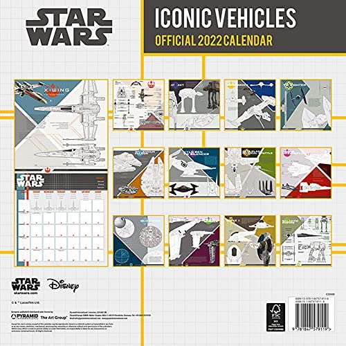 Disney Star Wars Iconic Vehicles Calendar 2022 - Month to a View Planner 30cm x 30cm - Official Merchandise