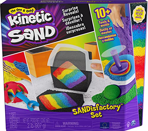 Kinetic Sand Sandisfactory Set with 2lbs of Colored and Black Kinetic Sand, Incl