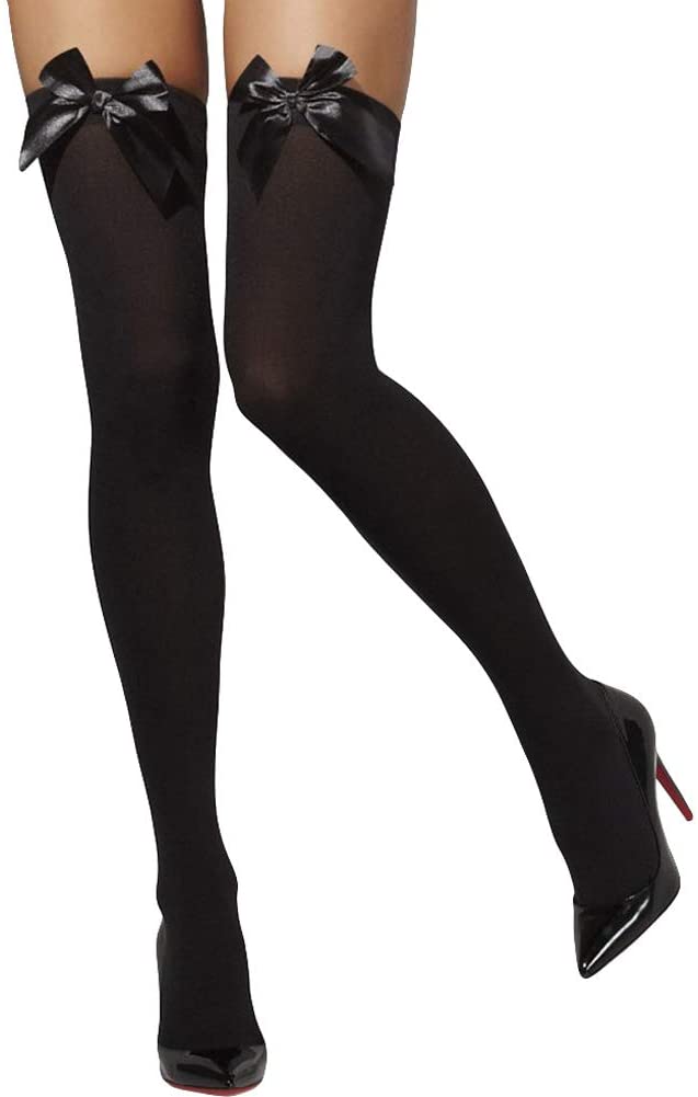 Fever Women’s Opaque Hold-Ups with Bows, Black with Black Bows, One Size,5020570427521