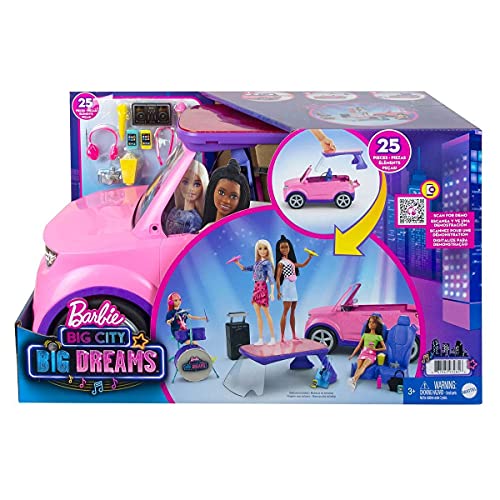 Barbie: Big City, Big Dreams Verwandlungsfahrzeug-Spielset, rosa 2-Sitzer-SUV Re